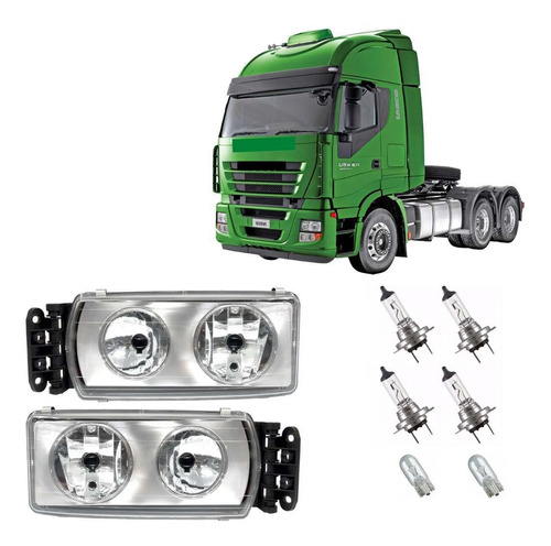 Par Farol Para Iveco Stralis Tector Fundo Cinza Com Lâmpadas