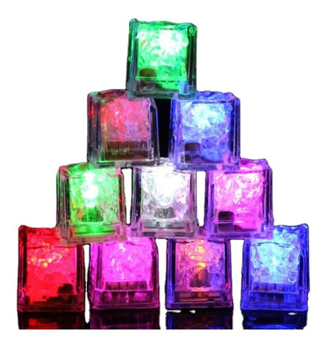 12 Cubos Hielo Led Luminosos Multicolor Fiesta Bebidas Bodas