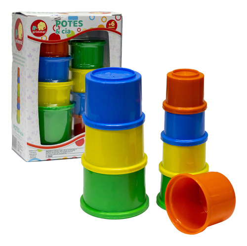 Brinquedo Infantil Potes De Empilhar E Encaixar Para Bebê Cor Colorido