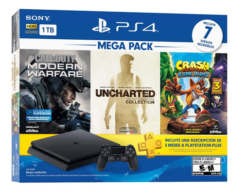 Sony Playstation 4 Slim 1tb Mega Pack: Call Of Duty, Uncharted, Crash Bandicoot Color Negro Azabache Negro Azabache