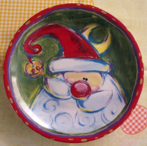 Bella Bandeja De Ceramica Con Santa / 27 Cms. Diametro