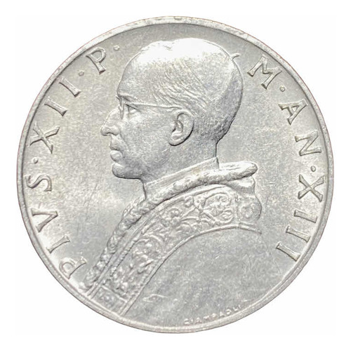 Moneda 10 Liras Vaticano 1951 Km 52 Papá Pío Xii