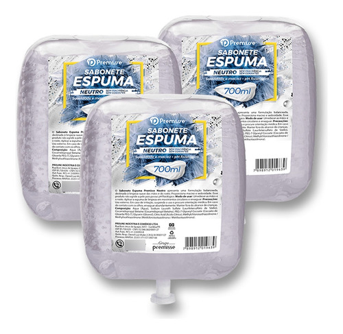 Sabonete Espuma Neutro Refil 700ml Kit C/03und