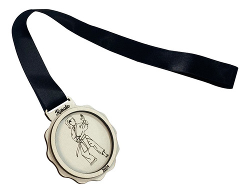 10 Medalhas Redondas 7cm Mdf Karatê Feminino 1561