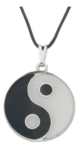 Colar Yin Yang 22mm - Cordão Simboliza Duas Energias Opostas Cor Banhado A Ródio