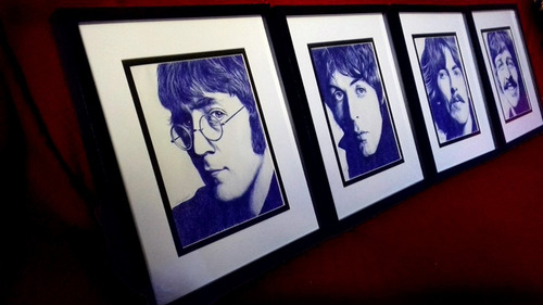 Set De 4 Cuadros  The Beatles  Bolígrafo Sobre Papel