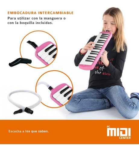 Imagen 6 de 10 de Flauta Melódica Midiplus 32 Teclas Con Funda Y Boquilla Rosa