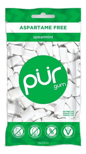 Pur Gum Chicle Sin Aspartame Spearmint 55pc 77g 