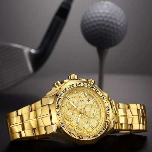 Relogio De Pulso Masculino Dourado De Luxo Prova De Água Wwoor