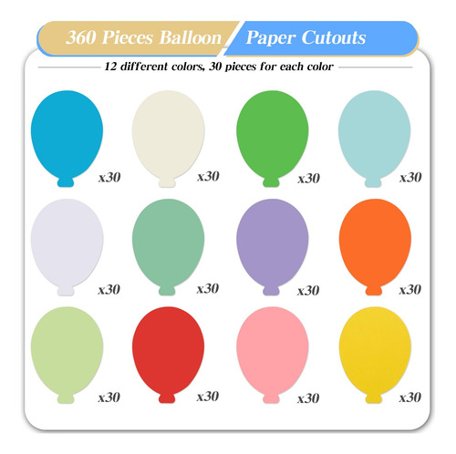 Globos De Papel Recortados Mixteach, 360 Unidades, Para Deco