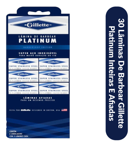 30 Lâminas De Barbear Gillette S Platinum Inteiras E Afiadas