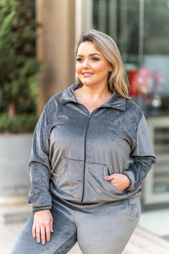 Imagem 3 de 4 de Conjunto Feminino Plush Plus Size Veludo Calça E Blusa Frio