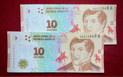 Billete 10 Pesos Serie A Correlativos Bottero 4001 Unc