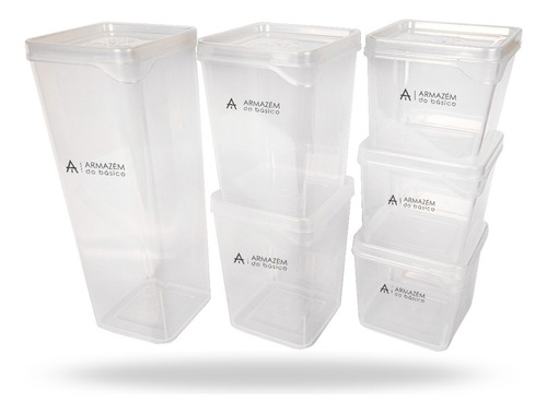 Armazém Do Básico Kit 6 Potes Modulares Para Mantimentos Empilháveis Com Tampa
