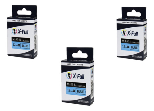 3x Fita Compatível Rotulador Brother Tze-531 12mm Preto Azul