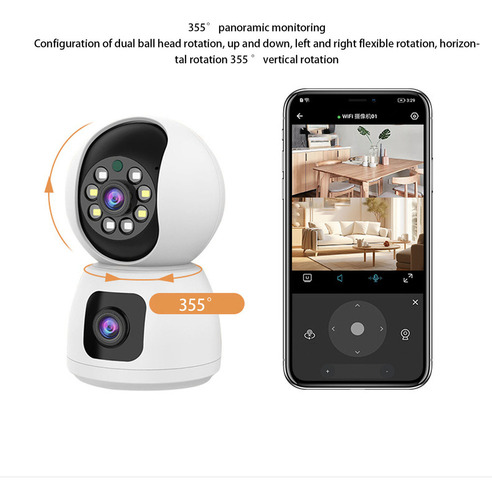 Câmera Wifi De Lente Dupla Interna 1080p 355° Giratória Long