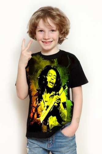 Camisa, Camiseta Criança 5%off Reggae Bob Marley Colorido