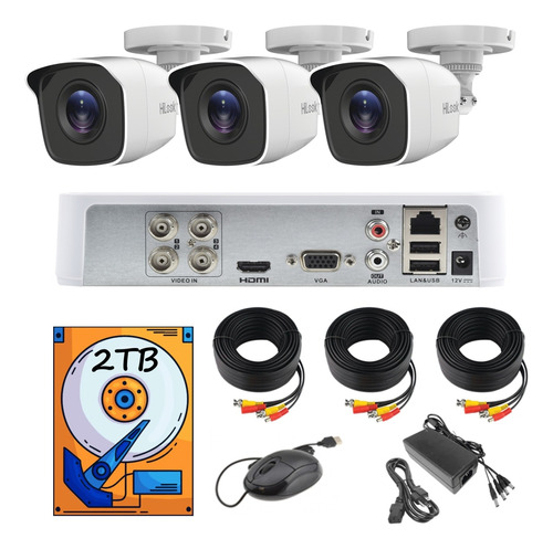 Kit Video Vigilancia 3 Camaras Hikvision 720p/ 2mp 2tb