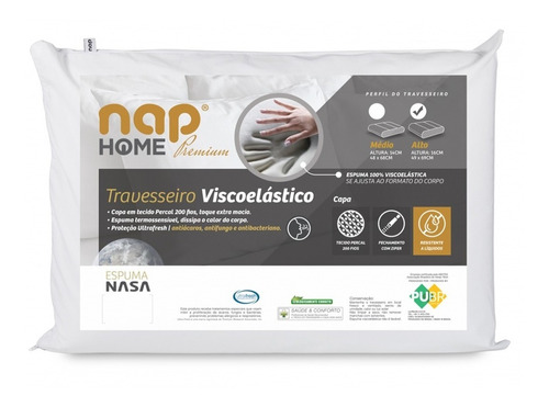 Travesseiro Nasa Premium Nap Capa Impermeável - Altura 16cm