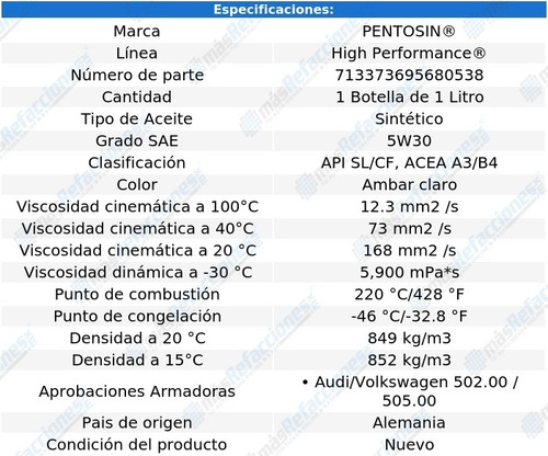 Aceite De Motor 5w30 Eclipse V6 3.0l 03-05 1 Lt Alemán