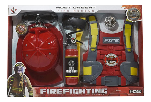 Set Kit Bombero Fire Fighting Con 7 Accesorios Juego Juguete
