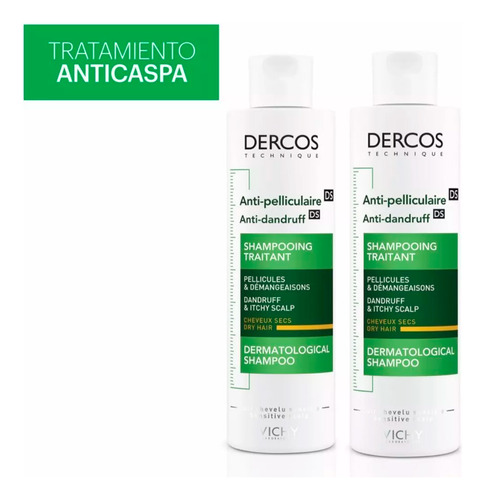 Set Dercos Shampoo Anticaspa Cabello Seco Vichy 200ml X2u