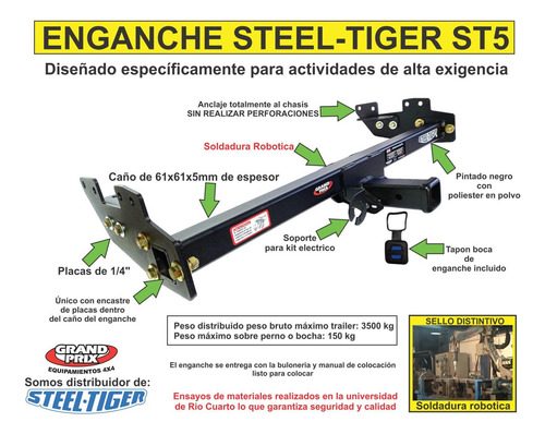 Enganche Con Dos Cabezales Steeltiger Para Hilux 2016 2025