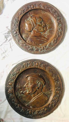 Cobre Medallones Retratos Vascos Antiguos Bien Conservados