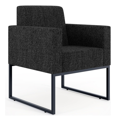 Kit 03 Poltronas Decorativas para Sala Recepção Base Fixa Metal Helô L02 Linho Chumbo