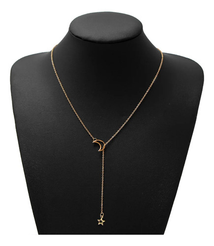 Collar Elegante Para Mujer Luna Y Estrella Dorado Acero 