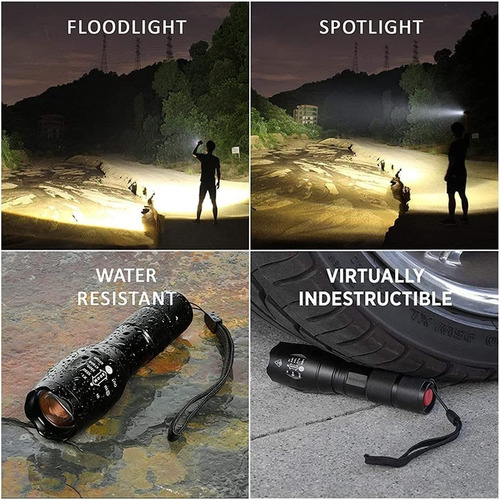 Imagen 4 de 9 de Linterna Led Potente Tactica Militar Recargable Caza Pesca