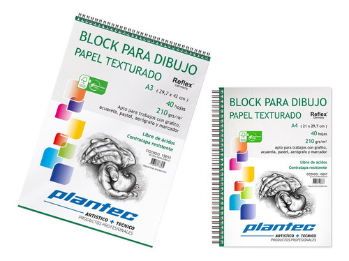 Block Para Dibujo Plantec A4 Texturado Anillado 210gr X40hjs