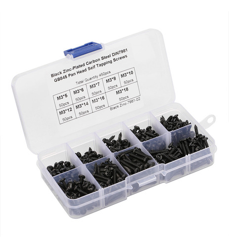 Juego De 450 Tornillos Autorroscantes Negros M3 Con Cabeza P