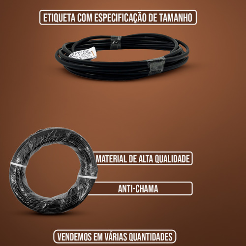 Cabo Flexivel Manga Pp 4 X 1mm 18awg Extensão 10m Metros Auto Cobertura Preto Permak