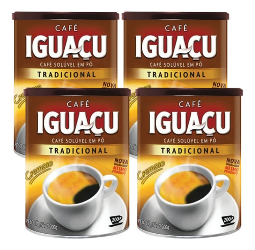 Café Iguaçu Solúvel Em Pó Lata 200g Kit C/4 Unidades