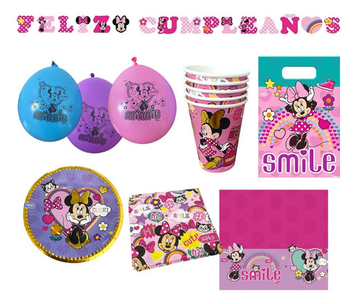 Pack Cumpleaños Minnie Mouse X 6 Original Cotillón Activarte