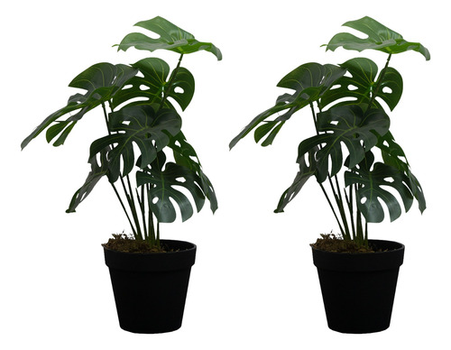 Kit 2 Plantas Artificiales Tipo Mini Monstera 35cm
