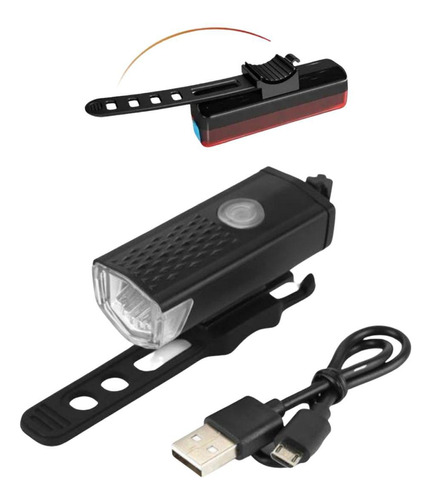 Kit Farol Bicicleta Usb Led Dianteiro Traseiro Recarregável