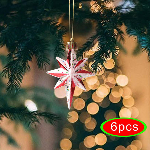 Enfeites De Árvore De Natal Pendurados De 8 Pontas 6pcs