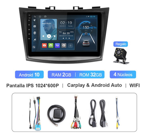 Estéreo 2gb+32gb Para Suzuki Swift 2010-2017 Carplay Gps Ips