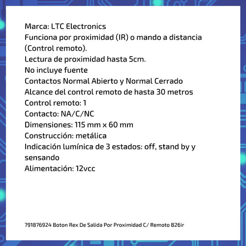 Imagen 5 de 9 de Boton Rex De Salida Por Proximidad C/ Remoto B26ir