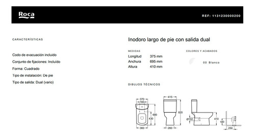 Combo Roca Dama Senso Inodoro Largo + Deposito + Bidet 3 Orificios