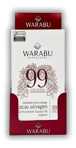 Caixa 14 Uni Chocolate Warabu Vegano Cacau Selvagem 99% 25g