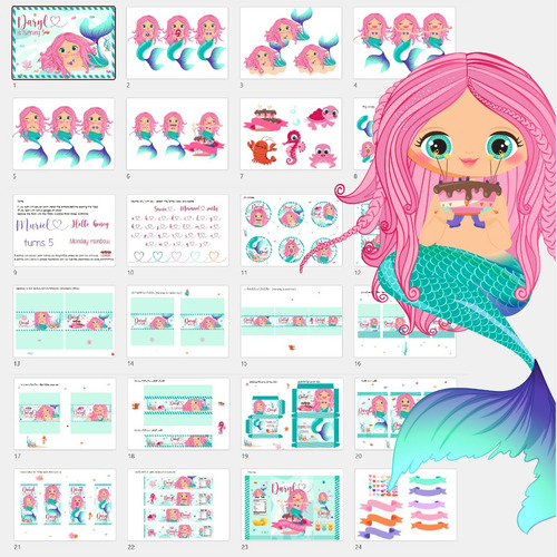 Kit Imprimible Sirenita Candy Cajitas Invitacion Editable