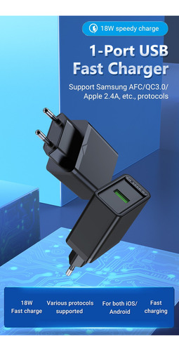 Carregador De Parede Usb 18w Preto Vention Fabb0-eu