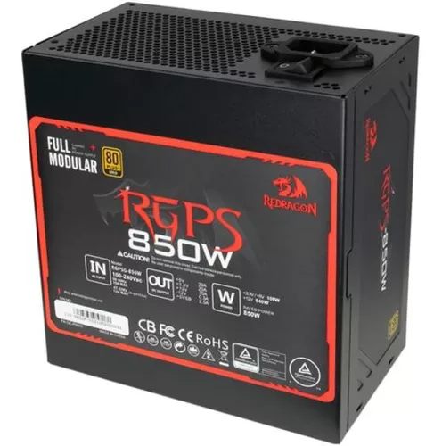 Redragon Fuente de alimentación ATX totalmente modular 850W 80+, ventilador  RGB, condensadores 100% japoneses