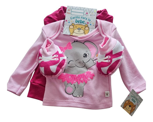 Kit Playera, Pantalón Y Zapatos De Tela Para Bebe Rosa Claro 0-3 M