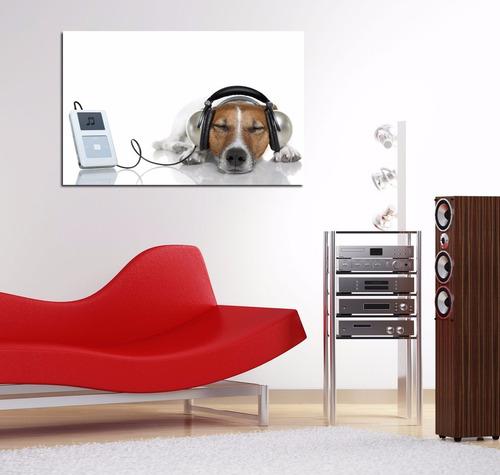 Vinilo Decorativo 30x45cm Perro Escuchando Musica Jack