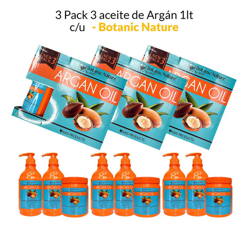 3 Pack 3 Aceite De Argán 1lt C/u  Botanic Nature By Axis