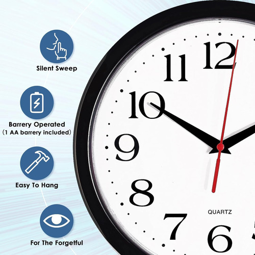 Reloj De Pared Silencioso, 12 Pulgadas De Movimiento